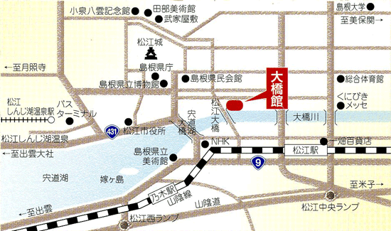 松江しんじ湖温泉　大橋館への概略アクセスマップ