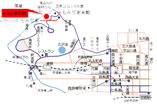 もみぢ家別館　川の庵への概略アクセスマップ