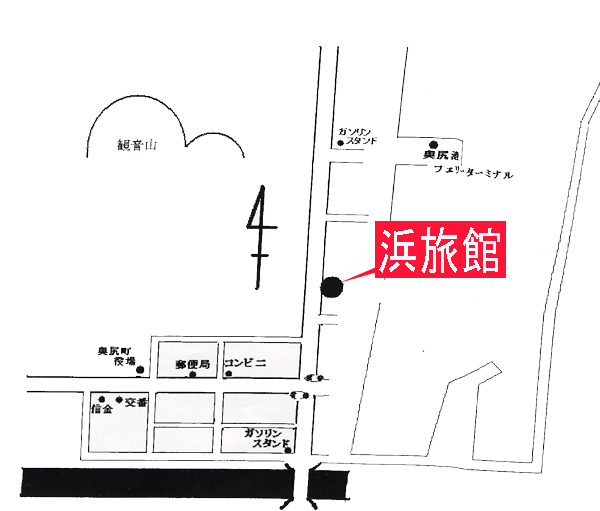 奥尻島　浜旅館＜奥尻島＞への概略アクセスマップ