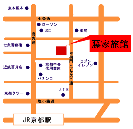 藤家旅館への概略アクセスマップ