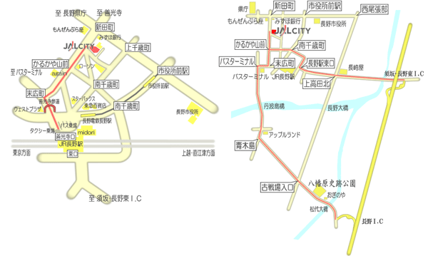 ホテルＪＡＬシティ長野への概略アクセスマップ