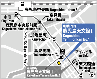 東横ＩＮＮ鹿児島天文館１への概略アクセスマップ