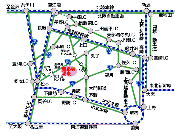 霊泉寺温泉　和泉屋旅館への概略アクセスマップ
