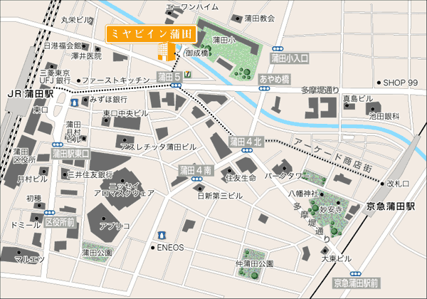 ミヤビイン蒲田への概略アクセスマップ