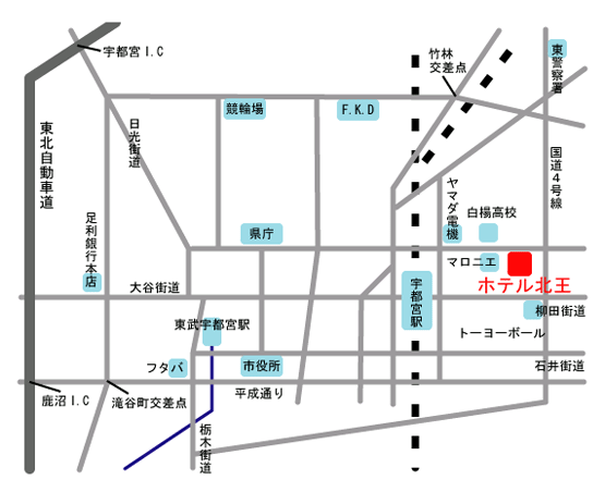 ホテル北王への概略アクセスマップ