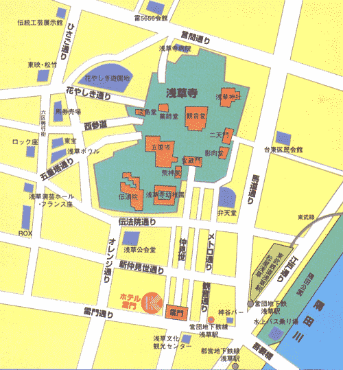 雷門旅館への概略アクセスマップ