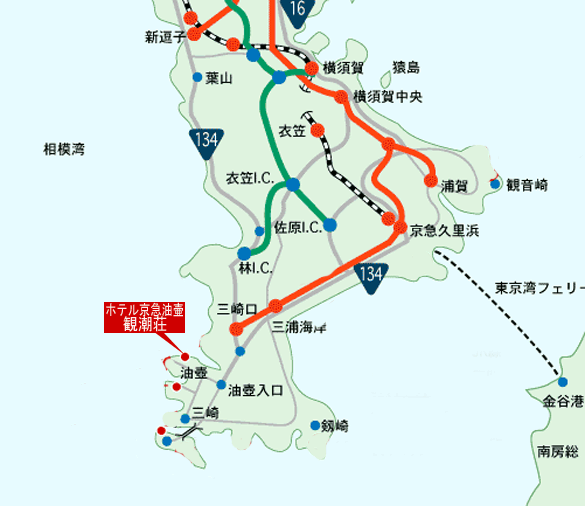 ホテル京急油壺　観潮荘への概略アクセスマップ