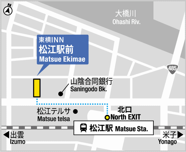 東横ＩＮＮ松江駅前への概略アクセスマップ
