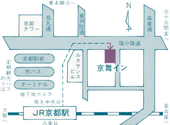 京舞インへの概略アクセスマップ