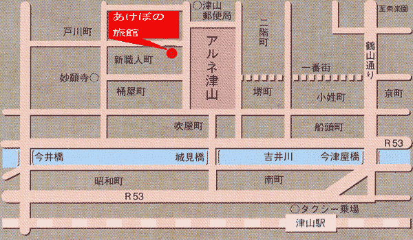 あけぼの旅館＜岡山県＞への概略アクセスマップ