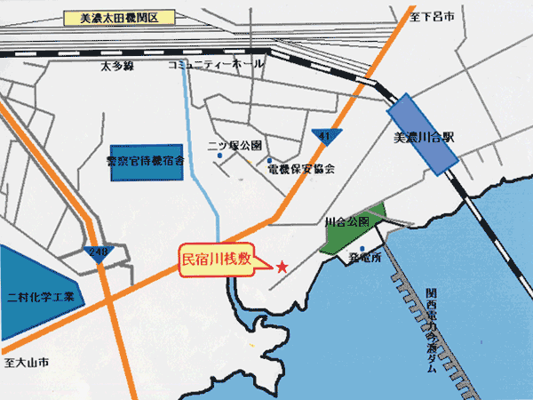 美濃加茂の民宿　川桟敷への概略アクセスマップ