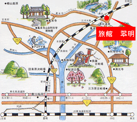 湯谷温泉　旅館　翆明への概略アクセスマップ