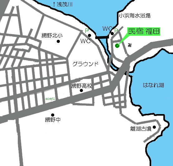 民宿　福田への概略アクセスマップ