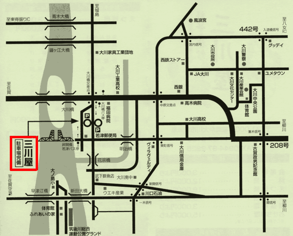 料亭　旅館　三川屋への概略アクセスマップ