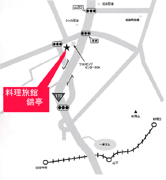 料理旅館　錦亭への概略アクセスマップ