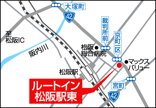 ホテルルートイン松阪駅東への概略アクセスマップ