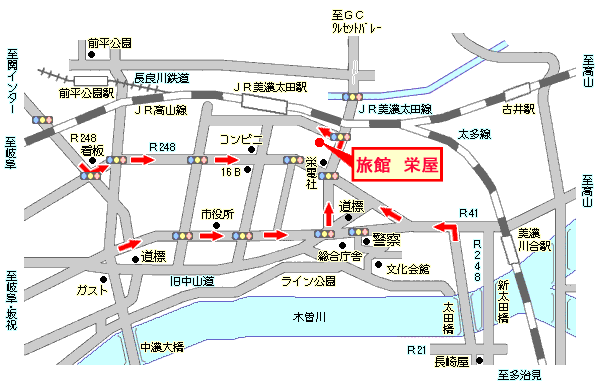 旅館　栄屋への概略アクセスマップ