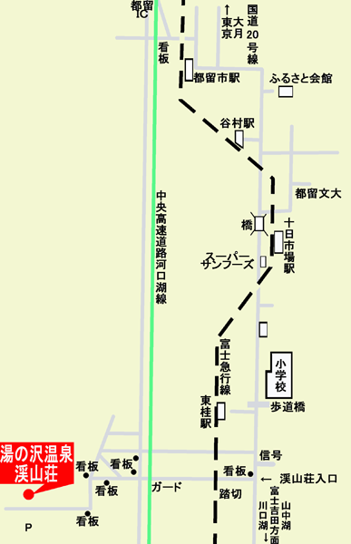 湯之沢　渓山荘への概略アクセスマップ