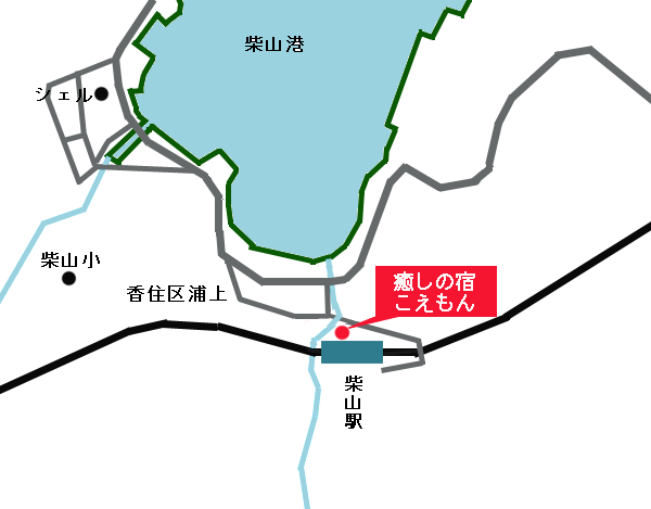 柴山温泉　癒しの宿こえもんへの概略アクセスマップ