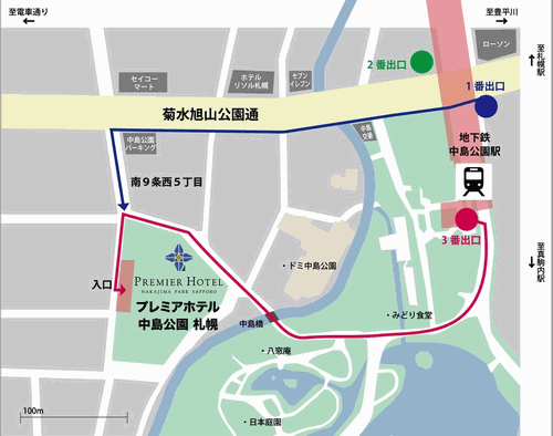 プレミアホテル　中島公園　札幌への概略アクセスマップ