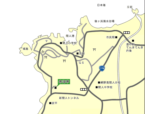 地図：１日８組限定〜間人蟹と地魚料理〜大人の絶景隠れ宿　寿海亭