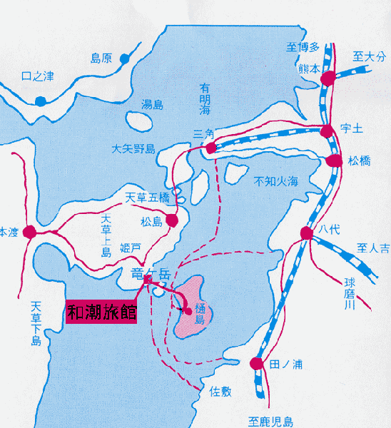 和潮旅館への概略アクセスマップ