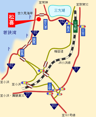夕日の宿　松喜への概略アクセスマップ
