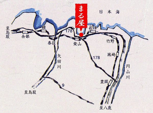 柴山温泉　お宿　まる屋への概略アクセスマップ
