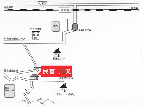 民宿　川又への概略アクセスマップ