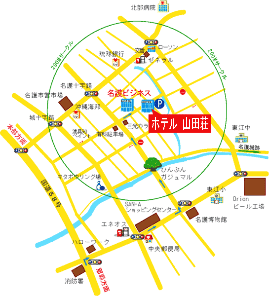 ホテル　山田荘への概略アクセスマップ