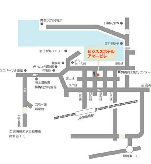 ホテル　アマービレ舞鶴への概略アクセスマップ