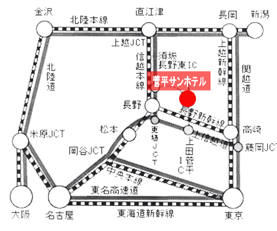 菅平　サンホテルへの概略アクセスマップ