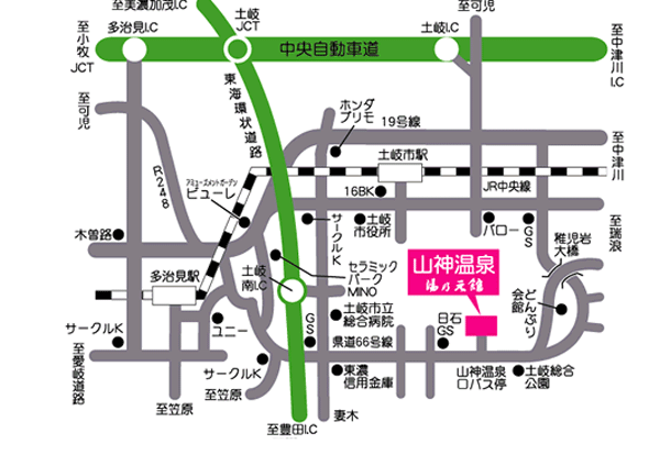山神温泉　湯乃元館への概略アクセスマップ