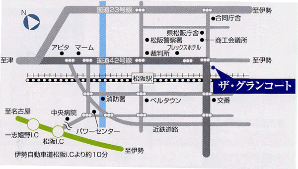ホテル　ザ・グランコート松阪への概略アクセスマップ