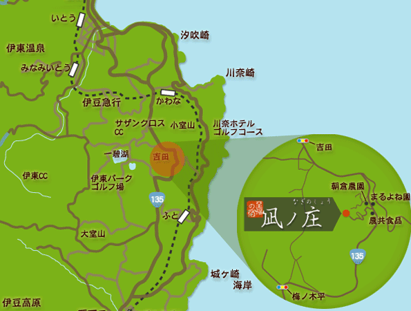 伊豆高原温泉　至福の宿　凪ノ庄への概略アクセスマップ