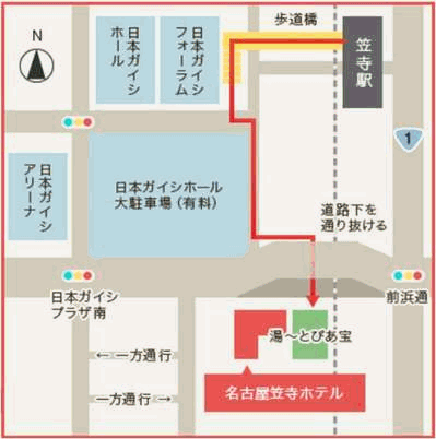 名古屋笠寺ホテル　（旧　名古屋笠寺ワシントンホテルプラザ）への概略アクセスマップ