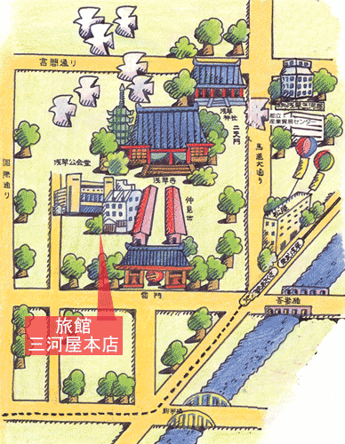 旅館　三河屋本店への概略アクセスマップ
