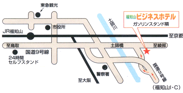 福知山ウィークリーホテルへの概略アクセスマップ