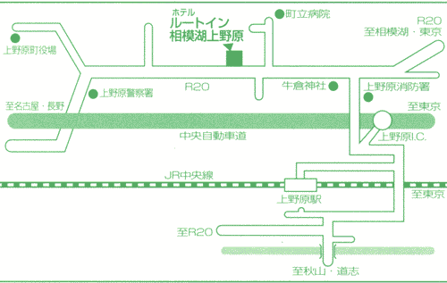 ホテルルートインコート上野原への概略アクセスマップ