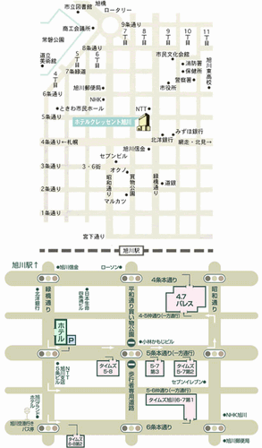 ホテルクレッセント旭川への概略アクセスマップ
