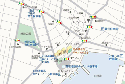 南の美ら花　ホテル　ミヤヒラ　＜石垣島＞への概略アクセスマップ