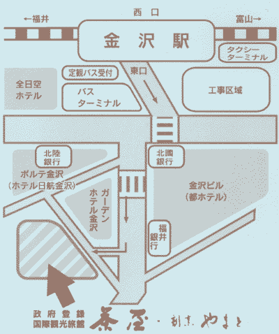 加賀屋グループ　料理旅館　金沢茶屋への概略アクセスマップ
