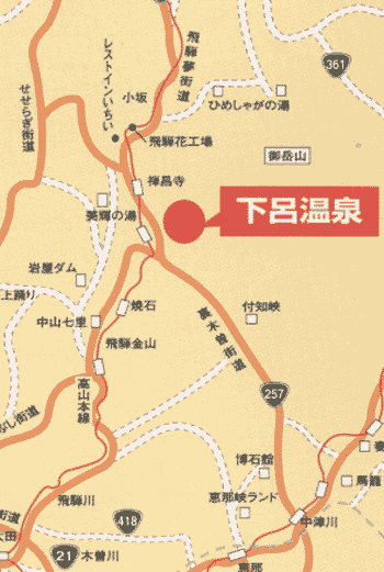 下呂温泉　湯あそびの宿　下呂観光ホテル本館への概略アクセスマップ