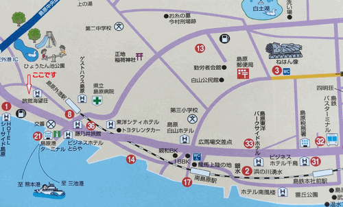 島原温泉　旅館海望荘への概略アクセスマップ