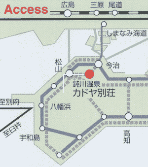 鈍川温泉　カドヤ別荘への概略アクセスマップ