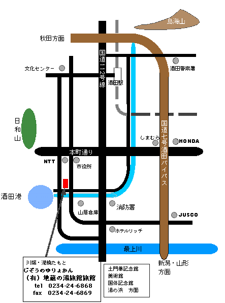 地蔵の湯旅館への概略アクセスマップ