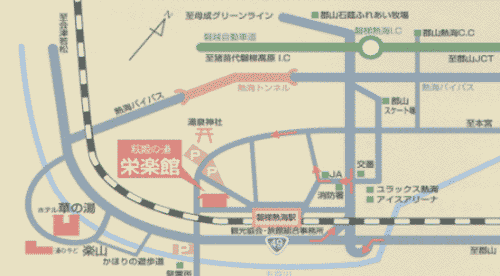磐梯熱海温泉　萩姫の湯　栄楽館への概略アクセスマップ