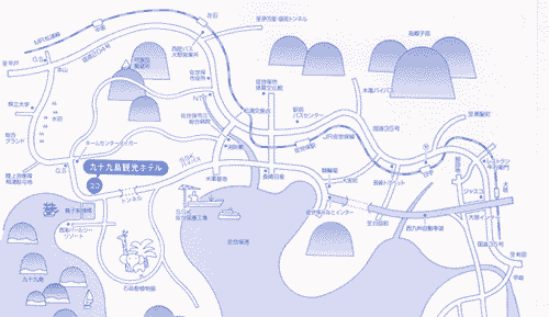 ホテルフラッグス九十九島への概略アクセスマップ