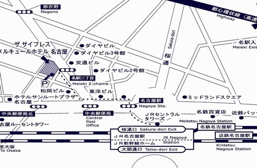 ザ　サイプレス　メルキュールホテル名古屋への概略アクセスマップ