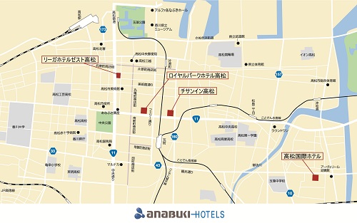 ロイヤルパークホテル高松　別館（旧チサン　グランド　高松）への概略アクセスマップ